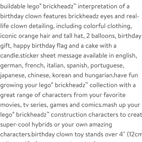 New, retired LEGO BrickHeadz Birthday Clown Building Set 40348 - Picture 7 of 9